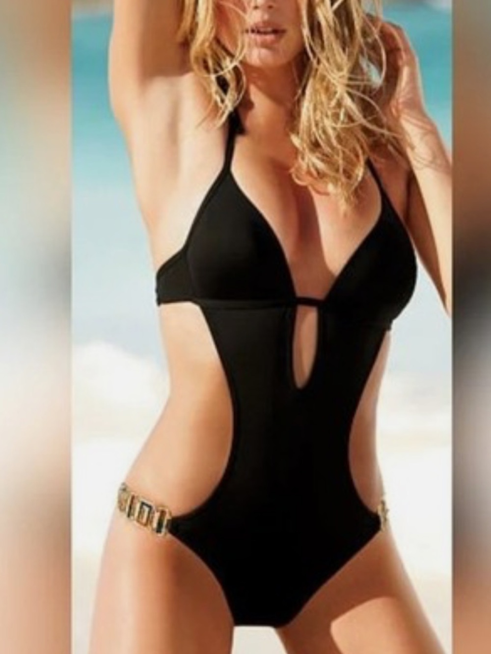Victorias Secret Swim Monokini sexy One Piece SwimSuit black gems rare - Picture 2 of 8